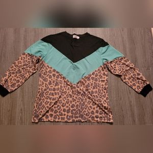 Crazy Train Block Black/Leopard/Turquoise Top sz M